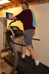 Chris working while walking on an inclined treadmill